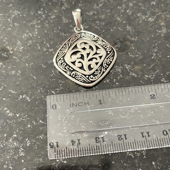 Lia Sophia pendant, silver/ black scrollwork, like new - Picture 4 of 4